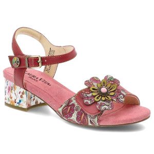 Różowe Sandały Laura vita Eleganckie Obuwie Damskie Na Obcasie. Czerwone sandały LAURA VITA, z aplikacjami, z materiału, bez obcasa, na obcasie, bez zapięcia. Za 369,00 zł.