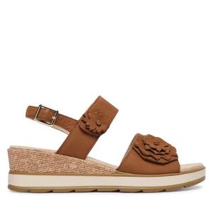 Sandały Caprice. Brązowe sandały Caprice, bez wzorów, bez obcasa, na koturnie, bez zapięcia. Za 339,99 zł.