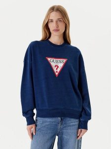 Guess Jeans Bluza W5YQ12 KCXQ1 Granatowy Oversize. Niebieskie bluzy Guess Jeans, xxl, z aplikacjami, z bawełny, bez kaptura. Za 319,99 zł.