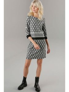 Aniston Sukienka w kolorze szaro-czarnym rozmiar: 36. Szare sukienki Aniston, na co dzień, bez wzorów, bez kołnierzyka, bez ramiączek, midi, proste. Za 104,99 zł.