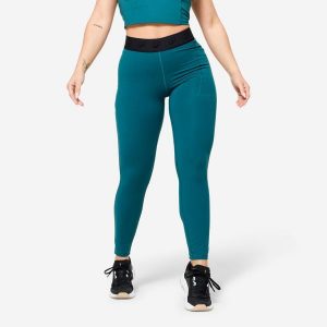 Legginsy fitness damskie Domyos. Niebieskie legginsy DOMYOS, bez wzorów, z elastanu. Za 99,99 zł.
