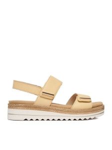 Remonte Sandały CEO-D0Q59-68 Żółty. Żółte sandały Remonte, bez wzorów, ze skóry, bez obcasa, na płaskiej podeszwie, bez zapięcia. Za 379,99 zł.