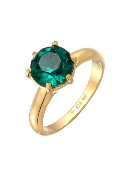 Elli Damski pasjans elegancki z kryształem zielonym w pozłacanym srebrze próby 925 Sterling Silver Pierścionki 1 ct. Szare pierścionki Elli, pozłacane. Za 283,99 zł.