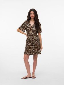 Vero Moda Sukienka w kolorze jasnobrązowo-brązowym rozmiar: XS. Brązowe sukienki Vero Moda, xs, bez wzorów, z wiskozy, bez kołnierzyka, bez ramiączek, mini. Za 98,95 zł.