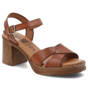 Sandały damskie Hee, skórzana cholewka odkryty nosek stabilny obcas masywna platforma, brązowe, 26543. Brązowe sandały Hee, bez wzorów, bez obcasa, na obcasie, bez zapięcia. Za 379,00 zł.