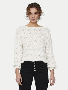 ONLY Sweter Brynn 15222853 Biały Regular Fit. Białe swetry klasyczne ONLY, m, z bawełny, bez kołnierzyka. Za 139,99 zł.