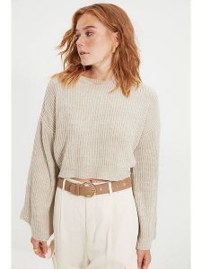 Trendyol Sweter w kolorze kremowym rozmiar: S. Brązowe swetry oversize Trendyol, s, bez wzorów, ze splotem, bez ramiączek. Za 66,16 zł.