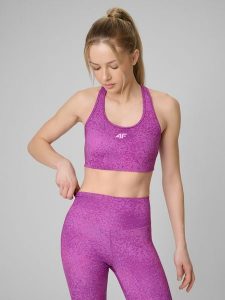 4F Biustonosz treningowy z niskim wsparciem damski - różowy S. Czerwone biustonosze 4f, bez wzorów, z gumy. Za 129,99 zł.