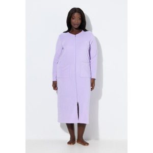 Damskie Szlafrok dwukierunkowy zamek błyskawiczny frotte miękki w dotyku. Niebieskie szlafroki Ulla Popken, l, bez wzorów, z bawełny, plus size, bez kaptura. Za 239,99 zł.