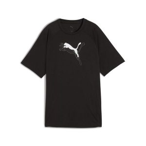 Damska koszulka Evostripe o luźnym kroju z grafiką PUMA Black. Czarne bluzki Puma, bez wzorów, sportowe, bez kołnierzyka, bez ramiączek. Za 139,00 zł.