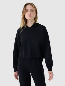 4F Bluza dresowa nierozpinana z modalem damska - czarna S. Czarne bluzy 4f, s, bez wzorów, z dresówki, bez kaptura. W wyprzedaży za 129,99 zł.