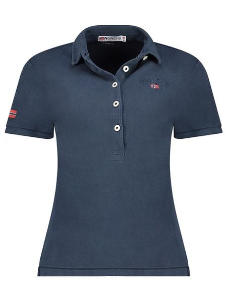 Geographical Norway Koszulka polo "Kars" w kolorze granatowym rozmiar: L. Niebieskie bluzki Geographical Norway, l, bez wzorów, z bawełny, bez kołnierzyka, bez ramiączek. Za 91,56 zł.