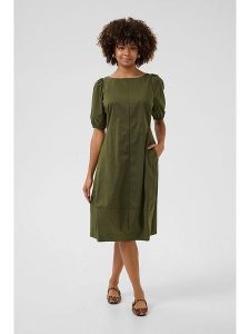 CULTURE Sukienka w kolorze khaki rozmiar: XL. Brązowe sukienki Culture, xl, bez wzorów, bez kołnierzyka, bez ramiączek, midi, rozkloszowane. Za 154,95 zł.