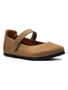 Comfortfusse Skórzane baleriny w kolorze beżowym z paskiem rozmiar: 39. Brązowe balerinki Comfortfüße, bez wzorów, z nubiku, bez obcasa, bez zapięcia. Za 306,73 zł.
