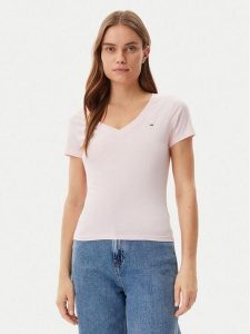 Tommy Jeans T-Shirt DW0DW20458 Różowy Slim Fit. Czerwone t-shirty Tommy Jeans, s, bez wzorów, z bawełny, bez kołnierzyka, bez ramiączek. Za 79,99 zł.