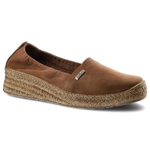 Brązowe Espadryle Lemar Damskie Skórzane Obuwie. Brązowe espadryle Lemar, bez wzorów, z nubiku, bez obcasa, na platformie. Za 167,20 zł.