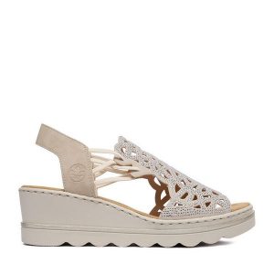 Sandały Rieker. Brązowe sandały Rieker, bez wzorów, bez obcasa, na koturnie, bez zapięcia. Za 319,99 zł.