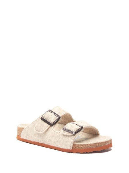 Comfortfusse Wełniane klapki w kolorze beżowym rozmiar: 39. Brązowe klapki Comfortfüße, bez wzorów, z materiału, z otwartym noskiem, bez obcasa. Za 207,39 zł.