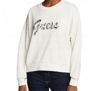 GUESS Bluza Damska Manila S Biała. Białe bluzy Guess, s, z aplikacjami, bez kaptura. Za 371,99 zł.