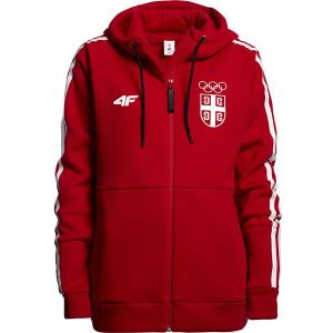 Bluza damska Serbia Pyeongchang 2018 BLD700 - czerwony wiśniowy. Czerwone bluzy marki 4f, z nadrukiem, z bawełny. W wyprzedaży za 164,95 zł.