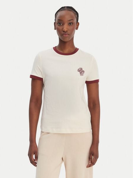Guess T-Shirt V6GI05 K2966 Écru Regular Fit. Białe t-shirty Guess, m, z aplikacjami, z bawełny, bez kołnierzyka, bez ramiączek. Za 103,99 zł.