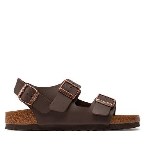 Sandały Birkenstock. Brązowe sandały Birkenstock, bez wzorów, bez obcasa, na płaskiej podeszwie, bez zapięcia. Za 449,99 zł.