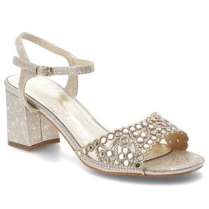 Sandały damskie S.Barski, cholewka ze skóry ekologicznej z metalicznym wykończeniem pasek wokół kostki z regulacją, złote, SR61-0103. Żółte sandały S.BARSKI, bez wzorów, ze skóry ekologicznej, bez obcasa, na obcasie, bez zapięcia. Za 199,00 zł.