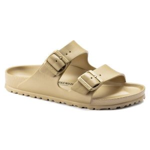 Klapki damskie Birkenstock Arizona Essentials EVA. Żółte klapki Birkenstock, bez wzorów, bez obcasa. Za 189,99 zł.