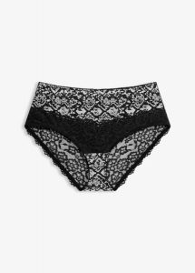 Figi maxi panty z drukowaną siateczką. Białe figi bonprix, bez wzorów, z koronki. Za 39,99 zł.