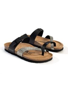 BACKSUN Japonki "Barcelone" w kolorze srebrno-czarnym rozmiar: 38. Czarne klapki Backsun, bez wzorów, z materiału, z otwartym noskiem, bez obcasa. Za 130,99 zł.