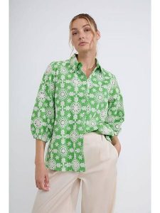 Josephine & Co Bluzka "Devan" w kolorze biało-zielonym rozmiar: 36. Białe bluzki Josephine & Co, bez wzorów, z bawełny, bez kołnierzyka, bez ramiączek. Za 279,11 zł.