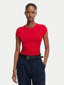 Tommy Jeans T-Shirt Draped DW0DW22802 Czerwony Slim Fit. Czerwone t-shirty Tommy Jeans, l, bez wzorów, z jeansu, bez kołnierzyka, bez ramiączek. Za 169,99 zł.