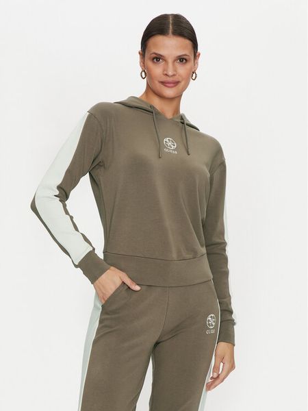 Guess Bluza Elea V4YQ02 KCDN0 Khaki Relaxed Fit. Brązowe bluzy Guess, xxs, z aplikacjami, z wiskozy, bez kaptura. Za 199,99 zł.