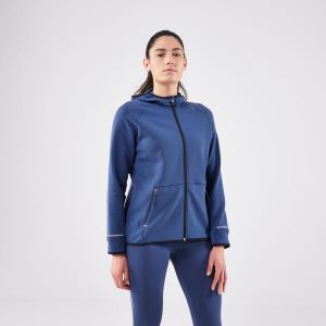 Bluza do biegania damska Kiprun Run 500 Warm ocieplana. Niebieskie bluzy KIPRUN, l, bez wzorów, z elastanu, bez kaptura. Za 159,99 zł.