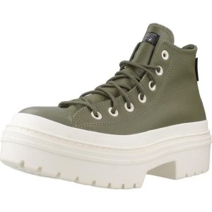 Buty CONVERSE CHUCK TAYLOR ALL STAR LUGGED HEEL PLATFORM WATERPROOF Zielony. Zielone trampki Converse, bez wzorów, ze skóry, bez zapięcia. W wyprzedaży za 471,25 zł.