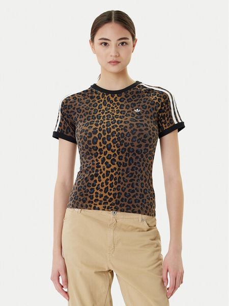 Adidas T-Shirt Leopard Cali JW7304 Brązowy Slim Fit. Brązowe t-shirty ADIDAS, m, bez wzorów, z bawełny, bez kołnierzyka, bez ramiączek. Za 133,99 zł.