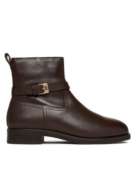 Tommy Hilfiger Botki Th Buckle Riding Leather Bootie FW0FW08781 Brązowy. Brązowe botki TOMMY HILFIGER, bez wzorów, ze skóry, bez obcasa, na płaskiej podeszwie, bez zapięcia. Za 429,99 zł.