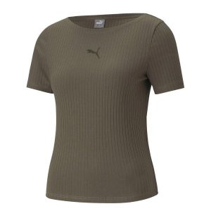 T-shirt Damski Prążkowana Slim. Zielone t-shirty Puma, xl, bez wzorów, prążkowane, bez kołnierzyka, bez ramiączek. Za 178,99 zł.