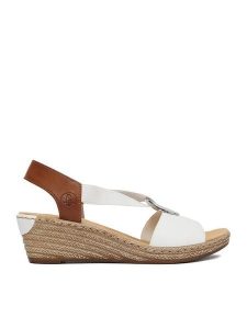Rieker Sandały CEO-624H6-81 Biały. Białe sandały Rieker, bez wzorów, ze skóry, bez obcasa, na koturnie, bez zapięcia. Za 299,99 zł.