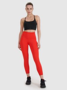 4F Legginsy treningowe 7/8 z wysokim stanem damskie - czerwone XL. Czerwone legginsy 4f, bez wzorów, z dzianiny, z podwyższonym stanem. W wyprzedaży za 99,99 zł.
