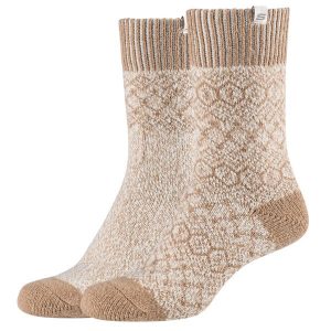 Skarpetki sportowe dla dorosłych 2PPK Wm Casual Cozy Jacquard Socks. Brązowe skarpetki Skechers, bez wzorów, z elastanu. Za 29,99 zł.