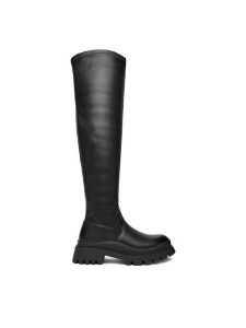 DeeZee Muszkieterki 5650-1 Czarny. Czarne kozaki DeeZee, bez wzorów, z materiału, bez obcasa, na płaskiej podeszwie, bez zapięcia. Za 229,99 zł.