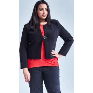 Czarny klasyczny, damski żakiet w dużych rozmiarach OVERSIZE PLUS SIZE WIOSNA. Kardigany marki Moda Size Plus Iwanek. Za 149,00 zł.