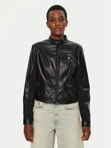 Guess Kurtka skórzana W4YL04 WE480 Czarny Regular Fit. Czarne kurtki Guess, xl, z aplikacjami, z syntetyku, bez kaptura. Za 419,99 zł.