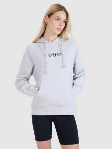 4F Bluza dresowa nierozpinana z kapturem damska - szara XS. Szare bluzy 4f, xs, bez wzorów, z bawełny, z kapturem. W wyprzedaży za 89,99 zł.