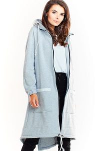 Ciepła długa bluza damska jak parka bawełna premium szara. Szare bluzy Infinite You, l, bez wzorów, z bawełny, z kapturem. Za 319,00 zł.