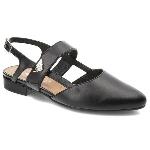 Czarne Sandały Karino Eleganckie Obuwie Damskie. Czarne sandały Karino, z aplikacjami, ze skóry, bez obcasa, na obcasie, bez zapięcia. Za 349,00 zł.