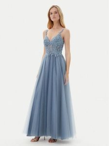 Hey Kyla Sukienka wieczorowa 5AJ004HK Niebieski Regular Fit. Niebieskie sukienki Hey Kyla, bez wzorów, z syntetyku, wizytowe, bez kołnierzyka, bez ramiączek. Za 599,99 zł.