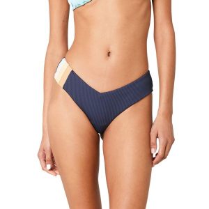Dół od stroju kąpielowego Rip Curl Block Party Hi Leg Skimpy. Niebieskie bikini Rip Curl, bez wzorów. Za 73,99 zł.