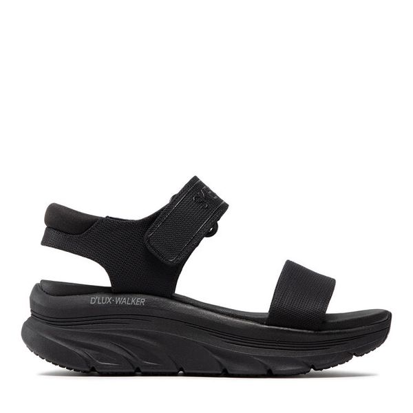 Sandały Skechers. Czarne sandały Skechers, bez wzorów, bez obcasa, na koturnie, bez zapięcia. Za 269,99 zł.